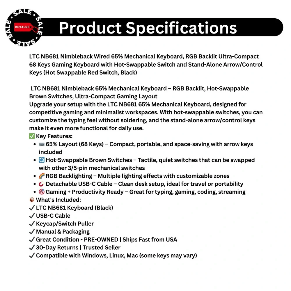 LTC NB681 65% RGB Mechanical‎ Keyboard – Hot-Swap Brown Switch, 68 Keys, Black
